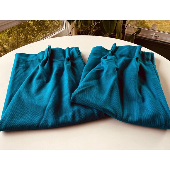 Vintage 70s pleated curtains, boho peacock blue jewel tone, pair Sears panels - Picture 1 of 10